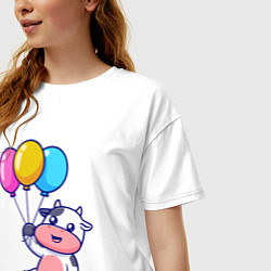 Футболка оверсайз женская Коровка с шариками, цвет: белый — фото 2