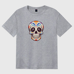 Футболка оверсайз женская Сахарный череп графика, цвет: меланж