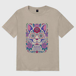Футболка оверсайз женская Кот дня мертвых, цвет: миндальный