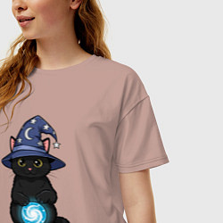 Футболка оверсайз женская Котик предсказатель, цвет: пыльно-розовый — фото 2