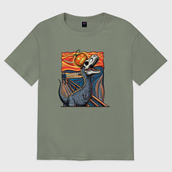 Женская футболка оверсайз Монстр тираннозавр и тыква Джека