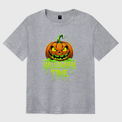 Женская футболка оверсайз Время хэллоуина и страшная тыква