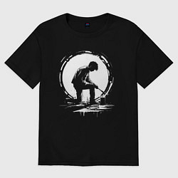 Футболка оверсайз женская Такаси Мураками рисует белой краской, цвет: черный