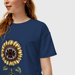 Футболка оверсайз женская Подсолнух - монстр, цвет: тёмно-синий — фото 2