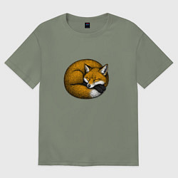 Женская футболка оверсайз Спящая рыжая лиса