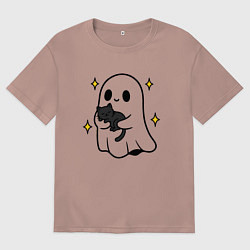 Женская футболка оверсайз Призрак с котиком