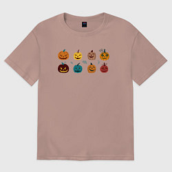 Футболка оверсайз женская Разноцветные тыквы Джека на Хэллоуин, цвет: пыльно-розовый