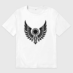 Футболка оверсайз женская Башкортостан крылья с этническими мотивами, цвет: белый