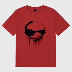 Футболка оверсайз женская Волга река в стекающей краске, цвет: красный