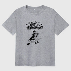 Женская футболка оверсайз Хэллоуин - ведьма летит