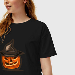 Футболка оверсайз женская Тыква в шляпке, цвет: черный — фото 2