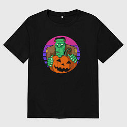 Женская футболка оверсайз Франкенштейн с тыквой