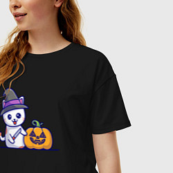 Футболка оверсайз женская Cat pumpkin, цвет: черный — фото 2