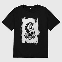 Футболка оверсайз женская Белый жеребец, цвет: черный