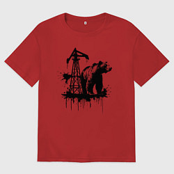 Футболка оверсайз женская Медведь и нефть, цвет: красный