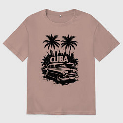 Футболка оверсайз женская Ретро-Куба пальмы и автомобиль, цвет: пыльно-розовый