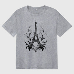 Женская футболка оверсайз Эйфелева башня в цветочном обрамлении