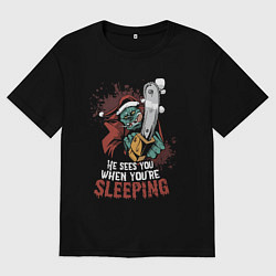 Футболка оверсайз женская Кошмарный Санта, цвет: черный