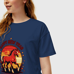 Футболка оверсайз женская Красный огненный конь символ 2026, цвет: тёмно-синий — фото 2