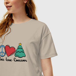 Футболка оверсайз женская Мир, любовь, Рождество, цвет: миндальный — фото 2