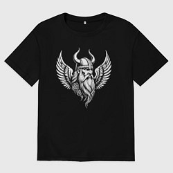 Футболка оверсайз женская Крылатый викинг, цвет: черный
