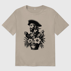 Футболка оверсайз женская Пират среди цветов, цвет: миндальный
