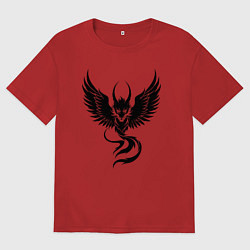 Футболка оверсайз женская Крылатый черный дракон, цвет: красный