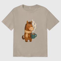 Женская футболка оверсайз Лошадка с кофе