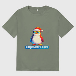 Женская футболка оверсайз Новогодний пингвин