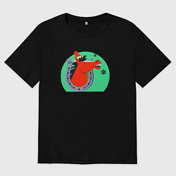 Женская футболка оверсайз Красная лошадь и подкова