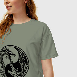 Футболка оверсайз женская Два дракона Инь Янь, цвет: авокадо — фото 2