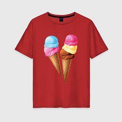 Футболка оверсайз женская Мороженое, цвет: красный