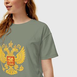 Футболка оверсайз женская Герб России: золото, цвет: авокадо — фото 2