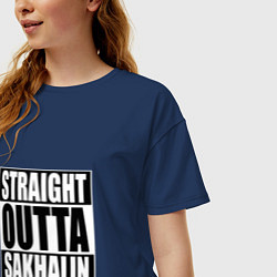 Футболка оверсайз женская Straight Outta Sakhalin, цвет: тёмно-синий — фото 2