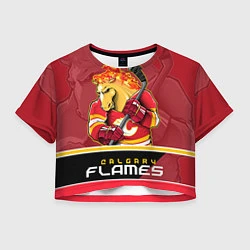 Футболка 3D укороченная женская Calgary Flames, цвет: 3D-принт