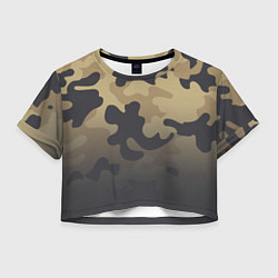 Футболка 3D укороченная женская Camouflage Khaki, цвет: 3D-принт