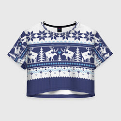 Футболка 3D укороченная женская Узор с оленями, цвет: 3D-принт