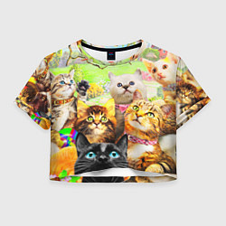 Футболка 3D укороченная женская КОТЫ, цвет: 3D-принт