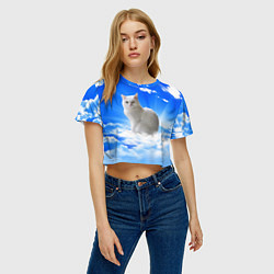 Футболка 3D укороченная женская Кот в облаках, цвет: 3D-принт — фото 2