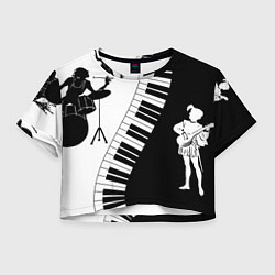 Футболка 3D укороченная женская Черно Белое пианино, цвет: 3D-принт