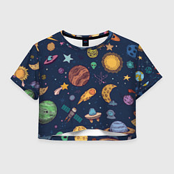 Футболка 3D укороченная женская Космический мир, цвет: 3D-принт