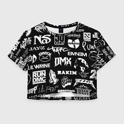 Футболка 3D укороченная женская RAP & HIP HOP LOGOS, цвет: 3D-принт