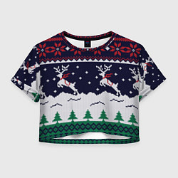 Футболка 3D укороченная женская СВИТЕР С ОЛЕНЯМИ DEER SWEATER, цвет: 3D-принт