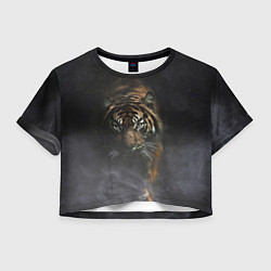 Футболка 3D укороченная женская Тигр в тумане, цвет: 3D-принт