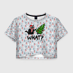 Футболка 3D укороченная женская WHAT CAT CHRISTMAS, цвет: 3D-принт