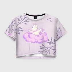 Футболка 3D укороченная женская Муми-тролль и счастливое облако, цвет: 3D-принт