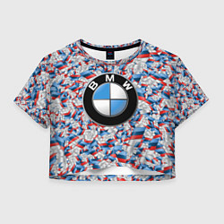 Футболка 3D укороченная женская BMW M PATTERN LOGO, цвет: 3D-принт