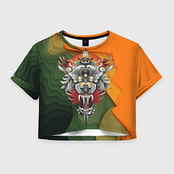 Футболка 3D укороченная женская Голова самурайского тигра, цвет: 3D-принт