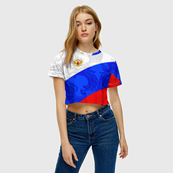 Футболка 3D укороченная женская Российский герб: триколор, цвет: 3D-принт — фото 2