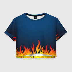 Футболка 3D укороченная женская Пламя огня синий фон, цвет: 3D-принт